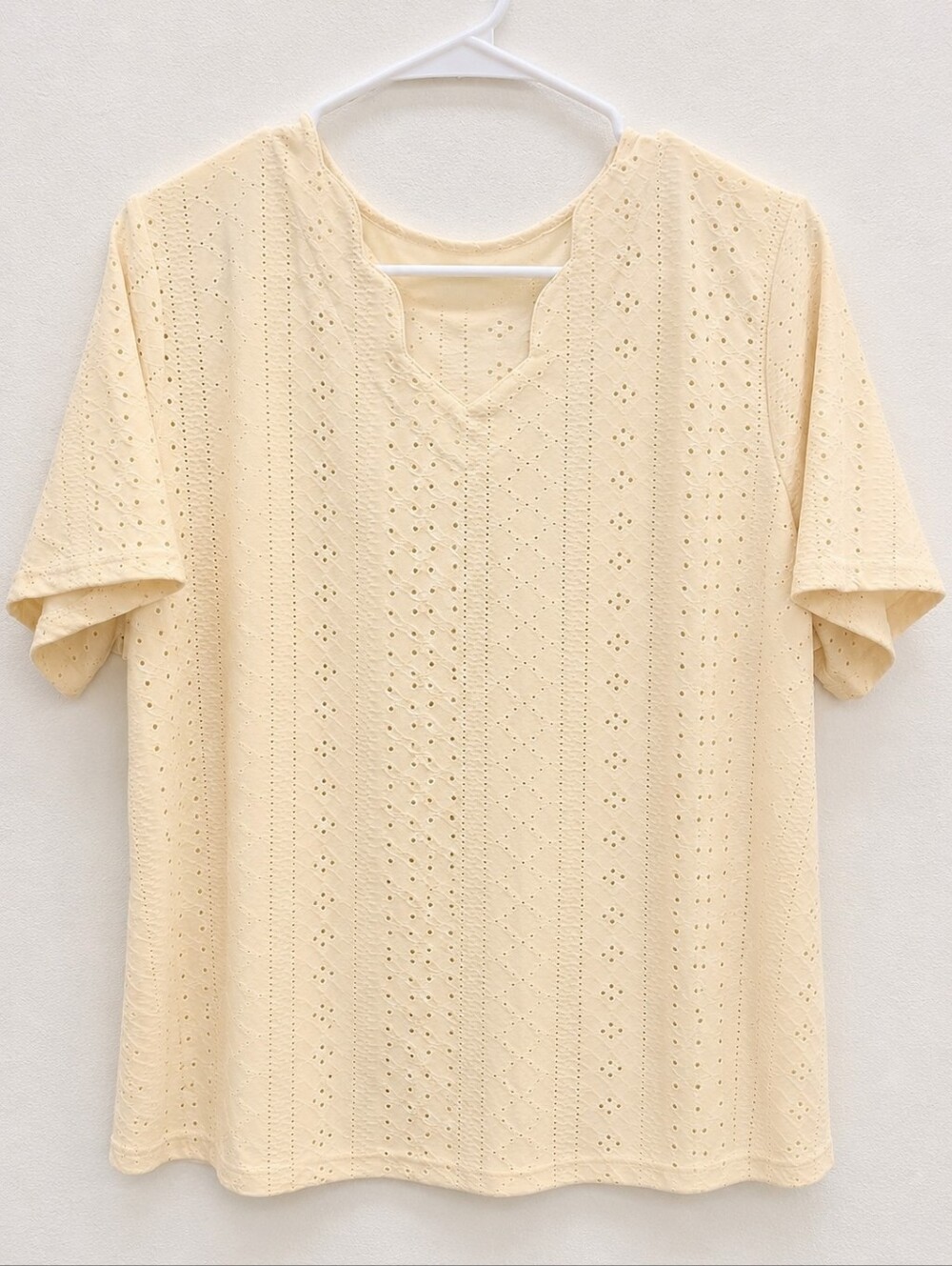 Women's Eyelet Knit Short Sleeve Top - Cream